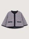 Maje Tweed Cape With Contrasting Trim In Blue / Red