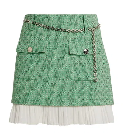 Maje Tweed Chain-belt Mini Skirt In Green