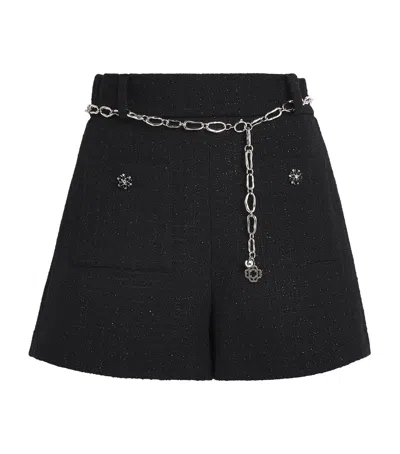 Maje Tweed Chain Belt Shorts In Black