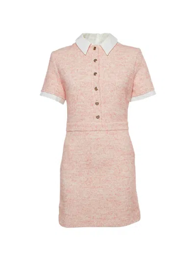 Pre-owned Maje Tweed Collar Mini Dress In Pink