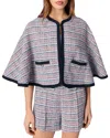 Maje Tweed Cape With Contrasting Trim In Blue/red