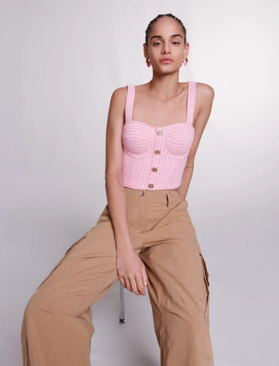 Maje Tweed Crop Top In Pink