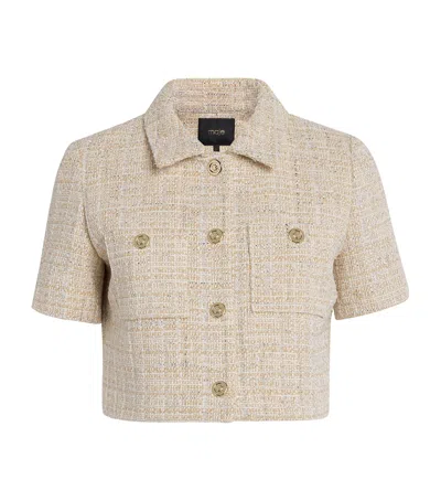 Maje Tweed Cropped Jacket In Neutral