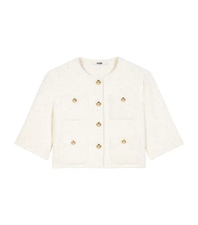 Maje Tweed Cropped Jacket In White