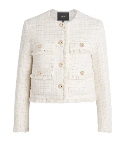 Maje Tweed Cropped Jacket In White