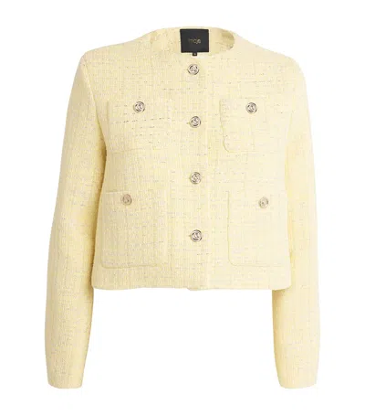 Maje Tweed Cropped Jacket In Yellow