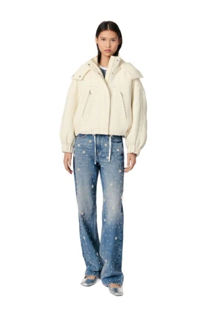 Maje Tweed Down Jacket In Ecru
