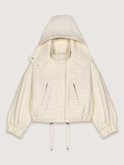 Maje Tweed Down Jacket In Ecru