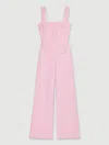Maje Womens Multicolor Square-neck Button-embellished Tweed Dungarees In Rose / Orange