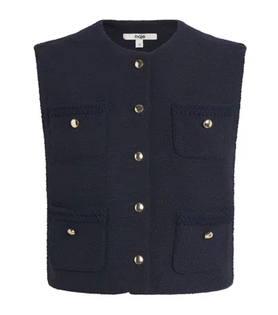Maje Tweed Gilet In Blue