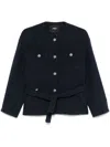 Maje Sequinned Tweed Jacket In Blue