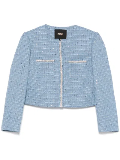 Maje Tweed Jacket In Blue