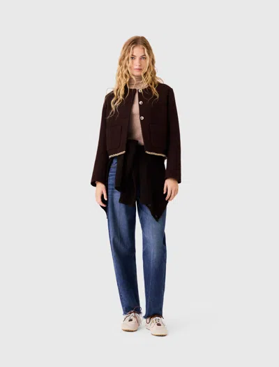 Maje Tweed Jacket With Chain Trim In Brown