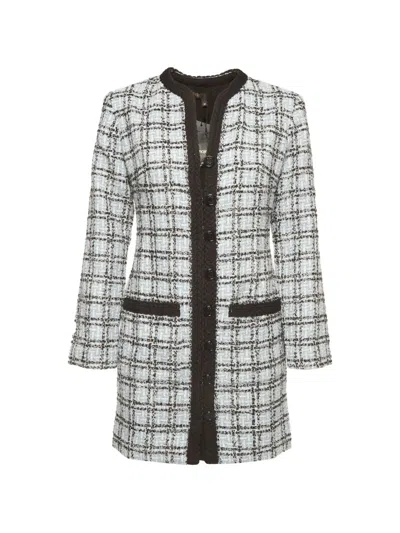 Pre-owned Maje Tweed Long-sleeved Mini Dress In Blue