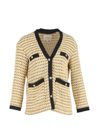 Pre-owned Maje Tweed Metallic Snap-button Cardigan In Yellow