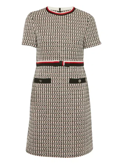 Pre-owned Maje Tweed Midi Dress In White