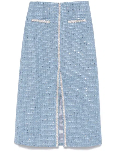 Maje Tweed Midi Skirt In Blue