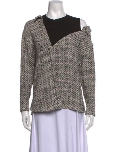 Pre-owned Maje Tweed Pattern Asymmetrical Top In Neutrals