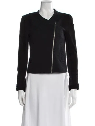 Pre-owned Maje Tweed Pattern Biker Jacket In Black
