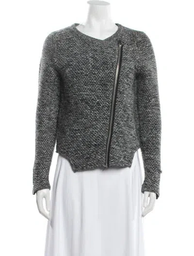 Pre-owned Maje Tweed Pattern Biker Jacket In Black