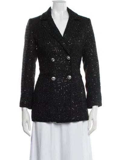 Pre-owned Maje Tweed Pattern Blazer In Black