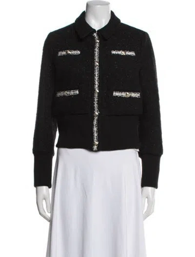Pre-owned Maje Tweed Pattern Blazer In Black