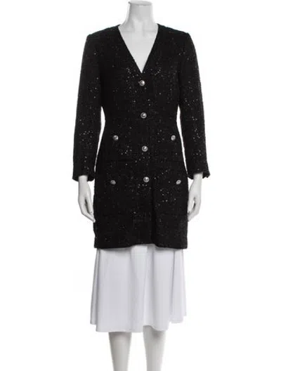 Pre-owned Maje Tweed Pattern Blazer In Black
