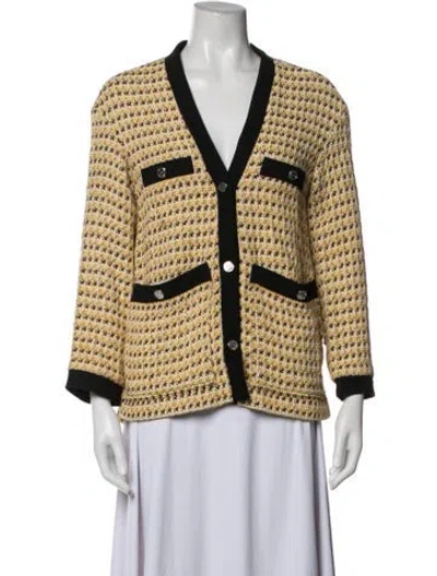 Pre-owned Maje Tweed Pattern Blazer In Gold/metallic/yellow
