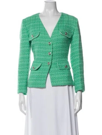 Pre-owned Maje Tweed Pattern Blazer In Green
