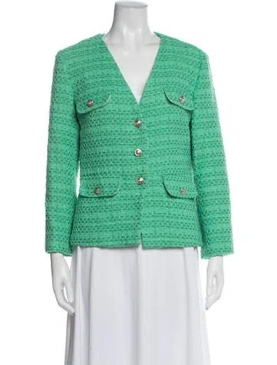 Pre-owned Maje Tweed Pattern Blazer In Green