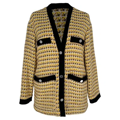Pre-owned Maje Tweed Pattern Blazer In Yellow Polyester