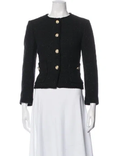 Pre-owned Maje Tweed Pattern Blazer W/ Tags In Black