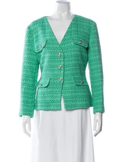 Pre-owned Maje Tweed Pattern Blazer W/ Tags In Green