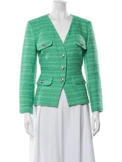 Pre-owned Maje Tweed Pattern Blazer W/ Tags In Green