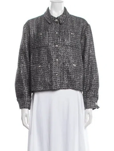 Pre-owned Maje Tweed Pattern Blazer W/ Tags In Grey