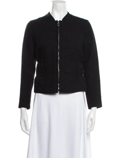 Pre-owned Maje Tweed Pattern Bomber Jacket In Black