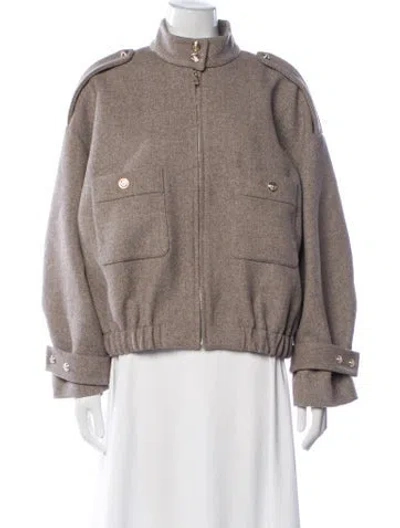 Pre-owned Maje Tweed Pattern Bomber Jacket W/ Tags In Neutrals