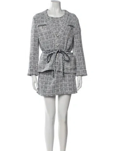 Pre-owned Maje Tweed Pattern Bow Accents Dress Set W/ Tags In White