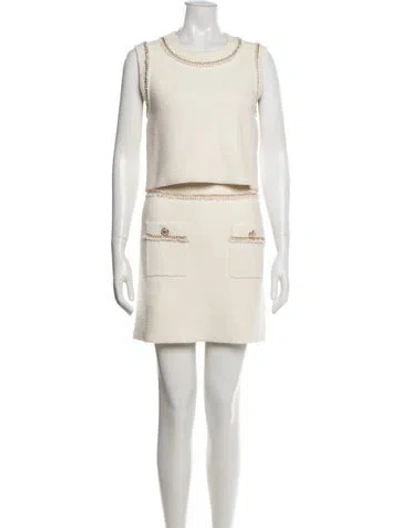 Pre-owned Maje Tweed Pattern Chain-link Accents Skirt Set In Neutral