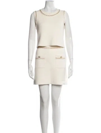 Pre-owned Maje Tweed Pattern Chain-link Accents Skirt Set In Neutral