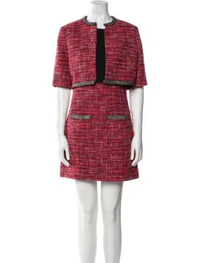 Pre-owned Maje Tweed Pattern Chain-link Accents Skirt Set In Red