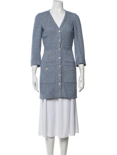 Pre-owned Maje Tweed Pattern Coat In Blue