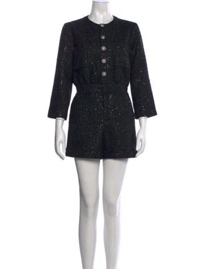 Pre-owned Maje Tweed Pattern Crew Neck Romper W/ Tags In Black