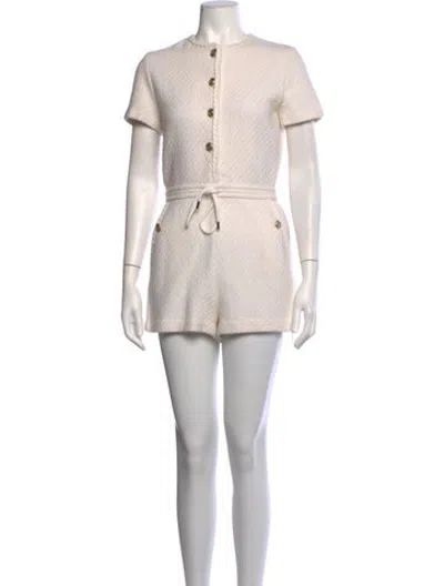 Pre-owned Maje Tweed Pattern Crew Neck Romper In White
