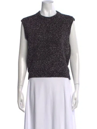 Pre-owned Maje Tweed Pattern Crew Neck Sweater In Black