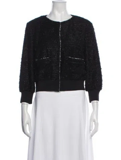 Pre-owned Maje Tweed Pattern Crew Neck Sweater In Black