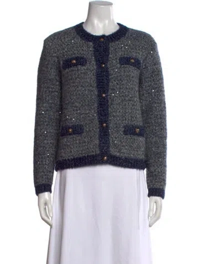 Pre-owned Maje Tweed Pattern Crew Neck Sweater In Grey/metallic