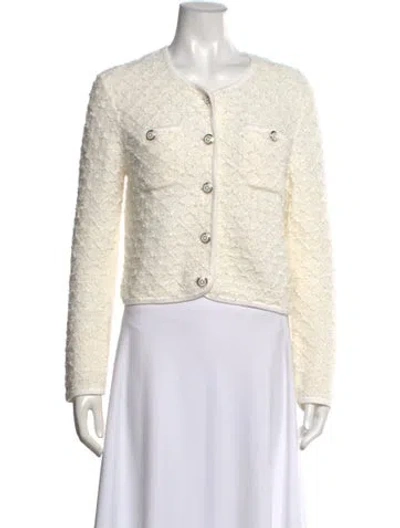 Pre-owned Maje Tweed Pattern Crew Neck Sweater In Metallic/white