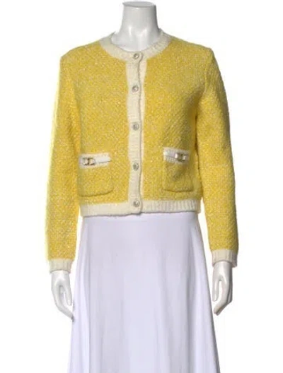 Pre-owned Maje Tweed Pattern Crew Neck Sweater In Metallic/yellow
