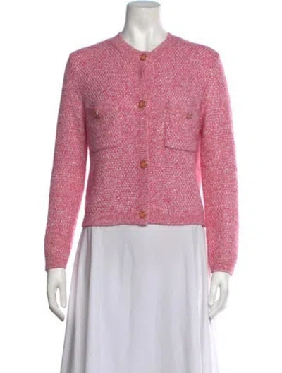 Pre-owned Maje Tweed Pattern Crew Neck Sweater In Pink